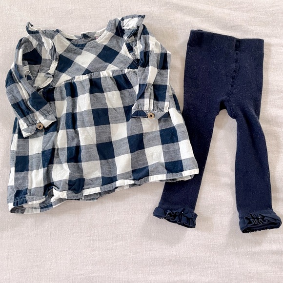 Ruffle Butts Other - Ruffle Butts baby girl plaid dress and leggings, navy and white, size 3-6m